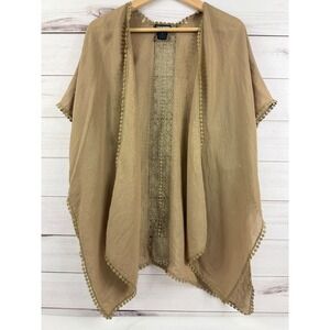 Steve Madden Boho Lace Trim Poncho Kimono Cardigan Camel OSFM